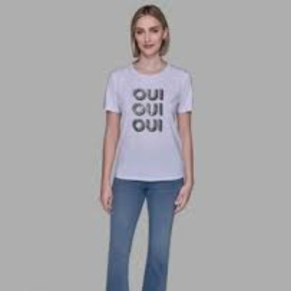 NWOT KARL LAGERFELD PARIS Women's OUI X3 Logo Detail T-shirt - Picture 5 of 5
